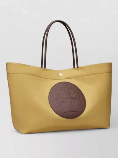 Tory Burch Ella Twist Nylon Shoulder Bag With Maxi Logo Patch On The Front In Neutral