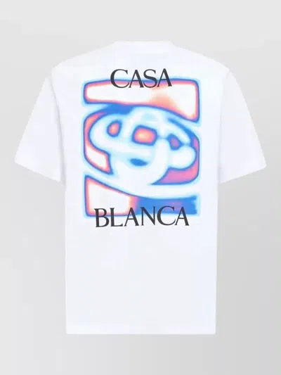 Casablanca Men White Crewneck T-shirt With Logo Detail On The Front And Maxi Logo On The Rear In Cot