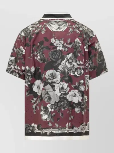 Dolce & Gabbana Bouquet Fiori Short Sleeve Notched Collar Shirt In Red
