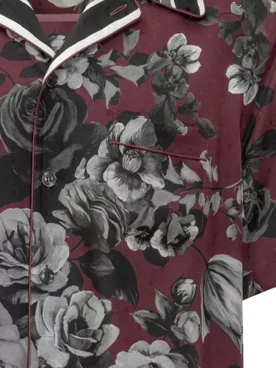 Dolce & Gabbana Bouquet Fiori Short Sleeve Notched Collar Shirt In Red
