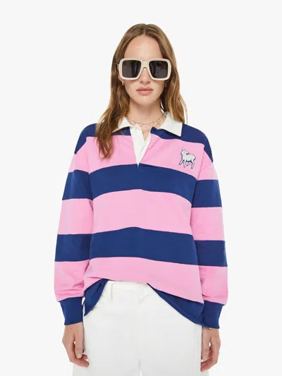 Mother Piece Huddle Long Sleeve Tee In Estate Blue And Begonia Pink In Multi