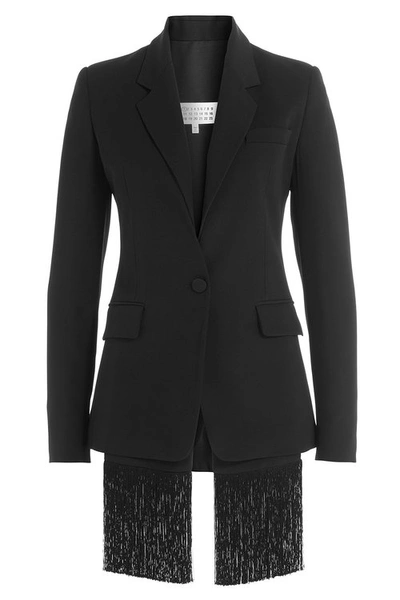 Maison Margiela Wool-blend Jacket With Fringed Waistcoat In Llack