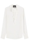 Boutique Moschino Ruffled Front Bib Shirt In Bianco