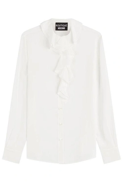 Boutique Moschino Ruffled Front Bib Shirt In Bianco