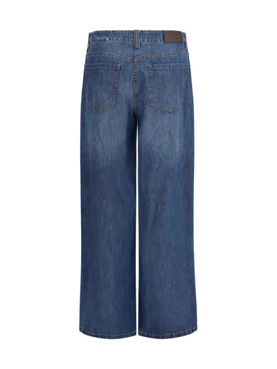 Brunello Cucinelli Women Blue Jeans With Five-pocket Design And Patch Logo On The Back In Denim Woma In Blue