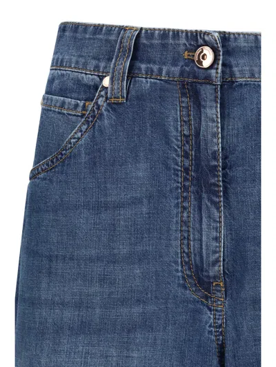 Brunello Cucinelli Women Blue Jeans With Five-pocket Design And Patch Logo On The Back In Denim Woma In Blue