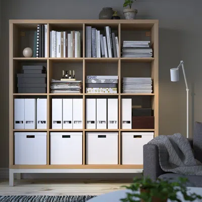 Ikea Kallax Shelving Unit With Underframe, White Stained Oak Effect ...