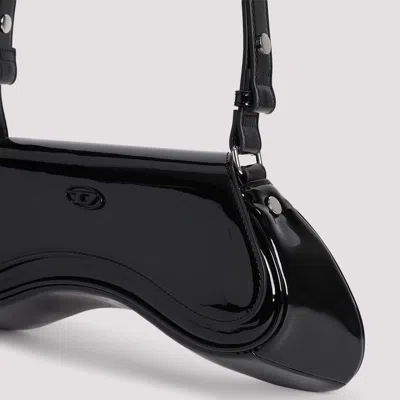 Diesel Curved Black Play Clutch With Glossy Finish And Magnetic Closure