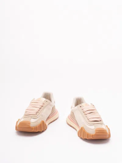 Dolce & Gabbana Dg Athletic Sneakers In Ivory And Pink Fabric And Leather In Multi