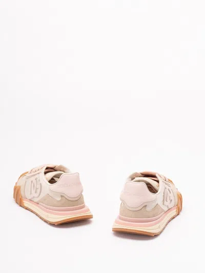 Dolce & Gabbana Dg Athletic Sneakers In Ivory And Pink Fabric And Leather In Multi