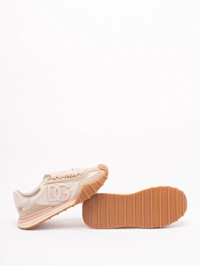 Dolce & Gabbana Dg Athletic Sneakers In Ivory And Pink Fabric And Leather In Multi