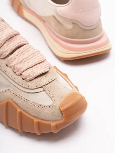 Dolce & Gabbana Dg Athletic Sneakers In Ivory And Pink Fabric And Leather In Multi