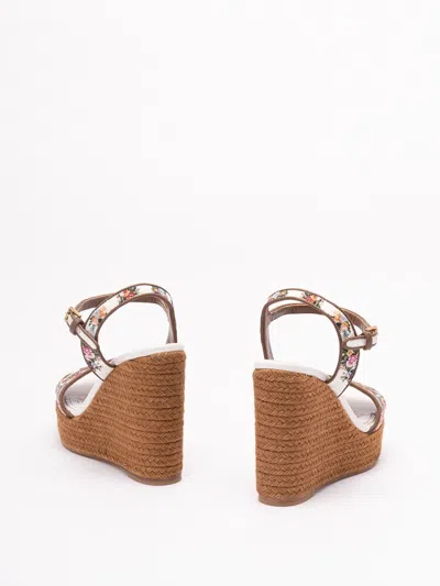 Dolce & Gabbana Leather-trimmed Embroidered Canvas Platform Wedge Sandals In Brown