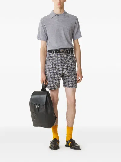 Lanvin Grey Geometric Pattern Shorts With Side Pockets In Multi