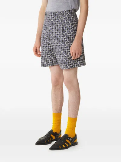 Lanvin Grey Geometric Pattern Shorts With Side Pockets In Multi