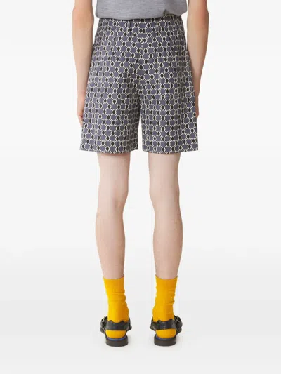 Lanvin Grey Geometric Pattern Shorts With Side Pockets In Multi