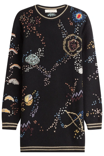 Valentino Embroidered Virgin Wool Sweater Dress With Cashmere