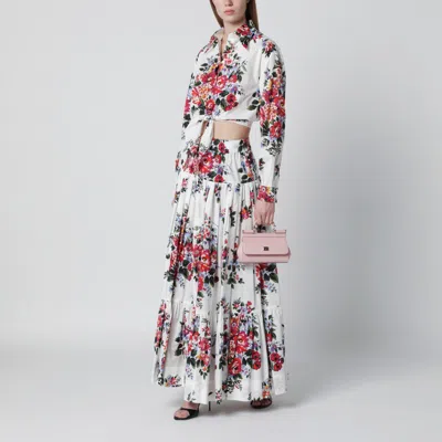 Dolce & Gabbana White Long Skirt With Floral Print And Elasticated Waistband In Cotton Woman In Multi