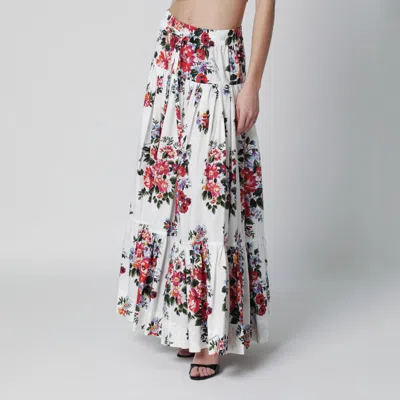 Dolce & Gabbana White Long Skirt With Floral Print And Elasticated Waistband In Cotton Woman In Multi