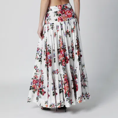 Dolce & Gabbana White Long Skirt With Floral Print And Elasticated Waistband In Cotton Woman In Multi