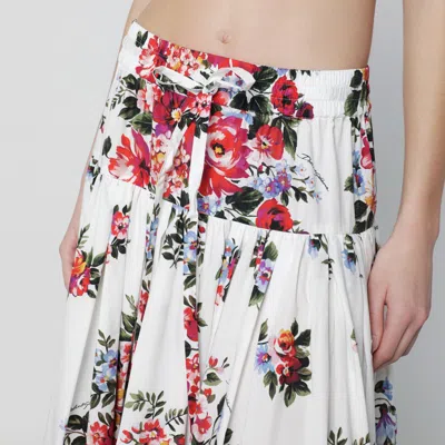 Dolce & Gabbana White Long Skirt With Floral Print And Elasticated Waistband In Cotton Woman In Multi