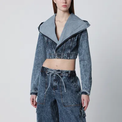 Alaïa Denim Jacket With Hood Jackets And Coats Light Blue In Blue