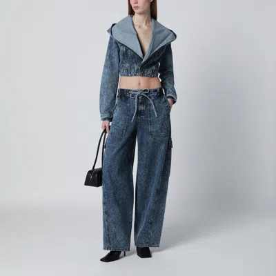Alaïa Denim Jacket With Hood Jackets And Coats Light Blue In Blue