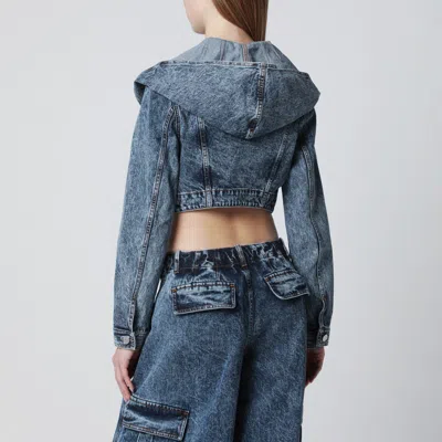 Alaïa Denim Jacket With Hood Jackets And Coats Light Blue In Blue