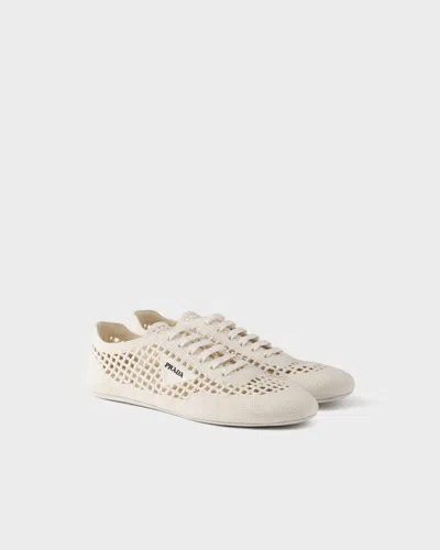 Prada Collapse Crochet Knit Low-top Sneakers In Neutral
