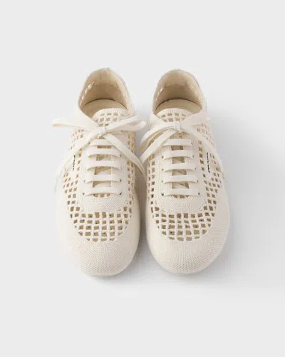 Prada Collapse Crochet Knit Low-top Sneakers In Neutral