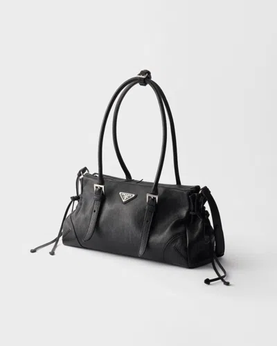 Prada Karin Medium Antiqued Leather Tote Bag In Black