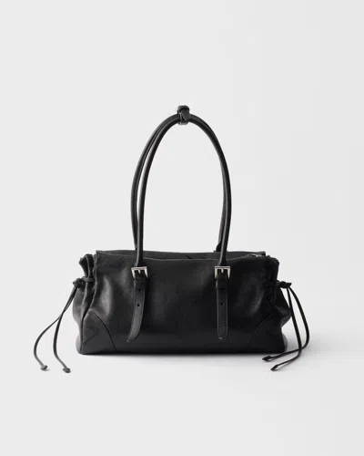 Prada Karin Medium Antiqued Leather Tote Bag In Black