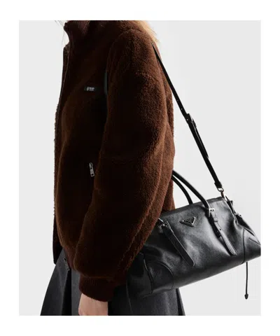 Prada Karin Medium Antiqued Leather Tote Bag In Black