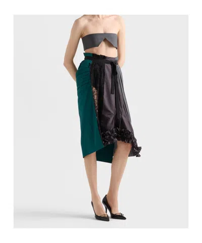 Prada Technical Taffeta Patchwork Skirt In Multi