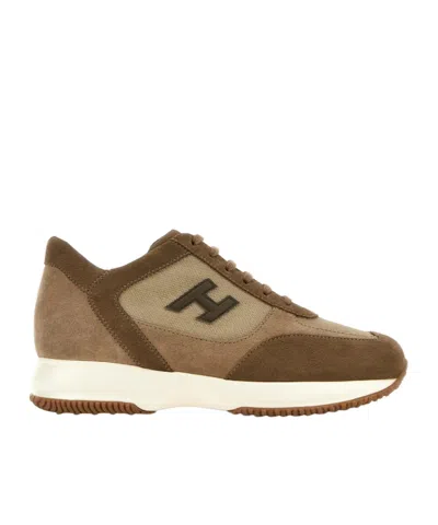 Hogan Interactive Logo-patch Sneakers In Brown