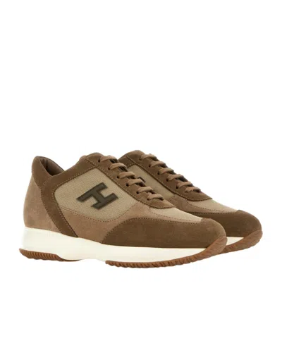 Hogan Interactive Logo-patch Sneakers In Brown