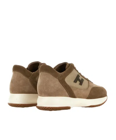 Hogan Interactive Logo-patch Sneakers In Brown