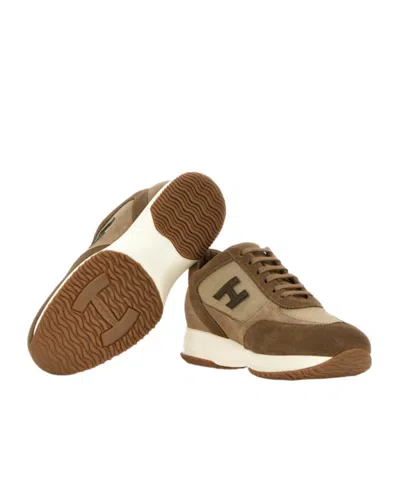 Hogan Interactive Logo-patch Sneakers In Brown