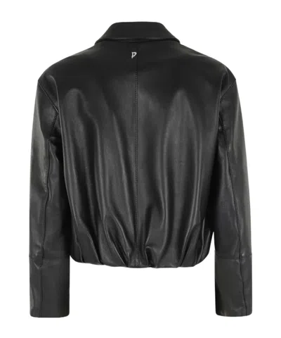 Dondup Long-sleeved Leather Jacket In Black