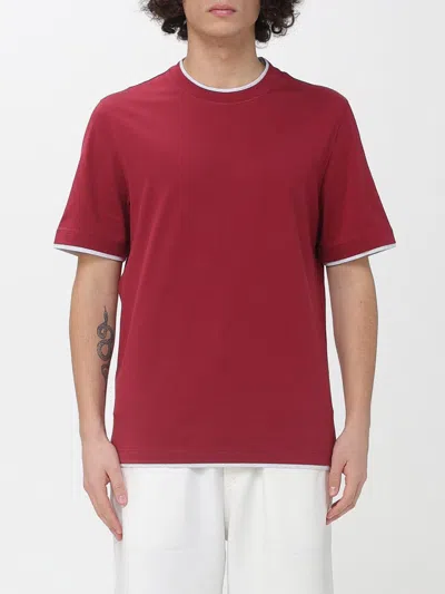 Brunello Cucinelli Coral Cotton Faux Layering T-shirt In Red