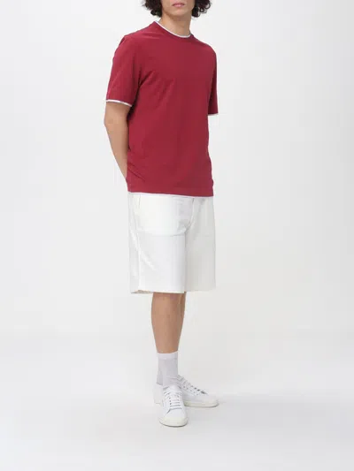Brunello Cucinelli Coral Cotton Faux Layering T-shirt In Red
