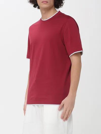 Brunello Cucinelli Coral Cotton Faux Layering T-shirt In Red