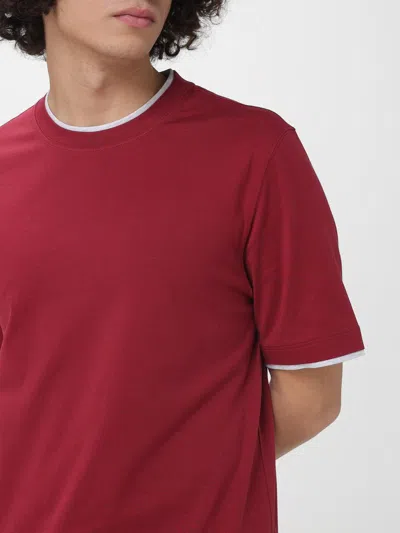 Brunello Cucinelli Coral Cotton Faux Layering T-shirt In Red