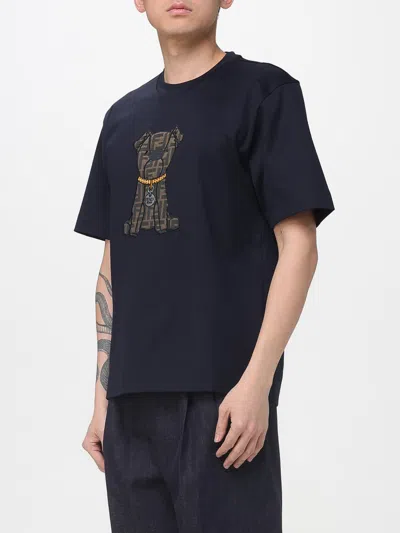 Fendi Cotton T Shirt Short Sleeves Crew Neck Graphic In Blue