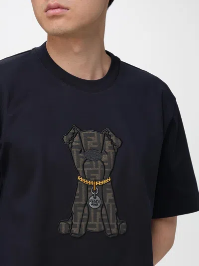 Fendi Cotton T Shirt Short Sleeves Crew Neck Graphic In Blue