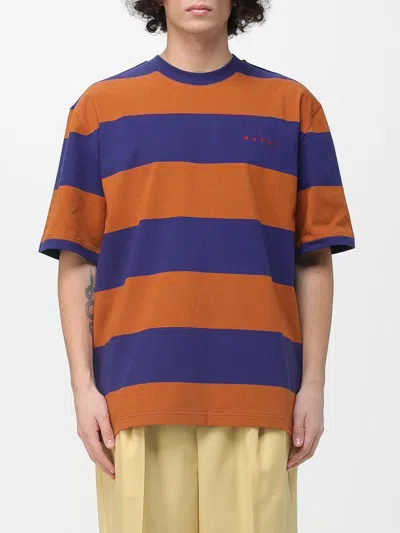 Marni Crew Neck Striped Short Sleeve T Shirt In Orange