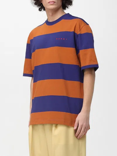 Marni Crew Neck Striped Short Sleeve T Shirt In Orange