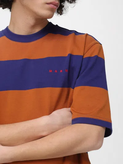 Marni Crew Neck Striped Short Sleeve T Shirt In Orange