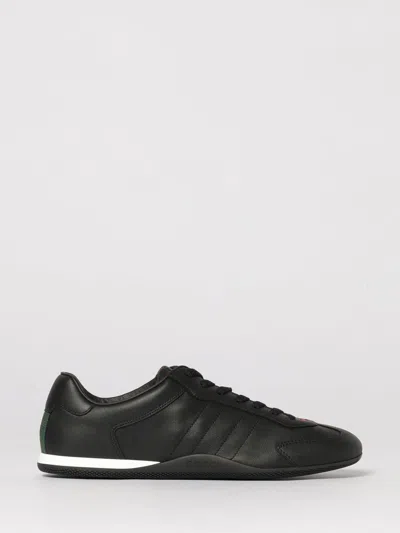 Gucci Men Black Low Top Sneakers With Web Tongue In Leather Man In Black