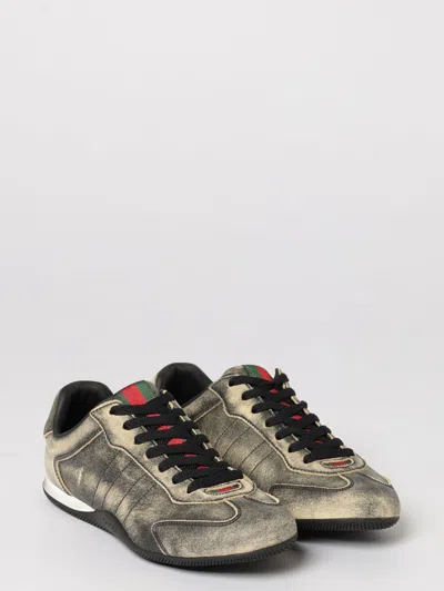 Gucci Leather Shift Sneakers Low Top Rubber Sole In Green